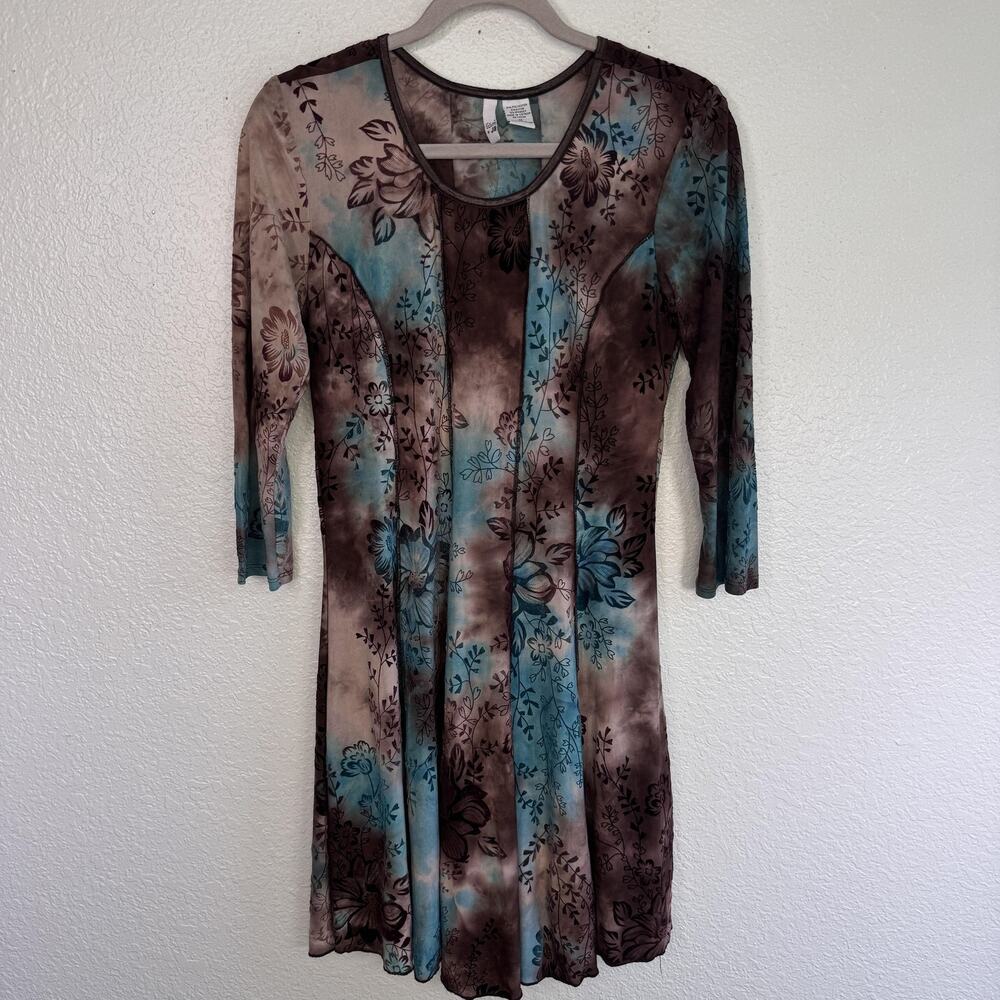 Sam & Jo Dress Womens Medium Velvet Burnout Floral Boho Fall Fairy Y2K Whimsy